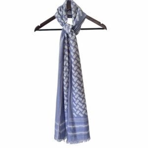 NEW Charlotte Kellogg Blue and Gray Geometric Print Cashmere Silk Large Scarf
